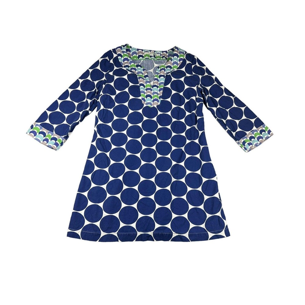 Boden Women's Size US 4 Blue Polka Dot Tunic Top Side Zipper 3/4 Sleeves Cotton